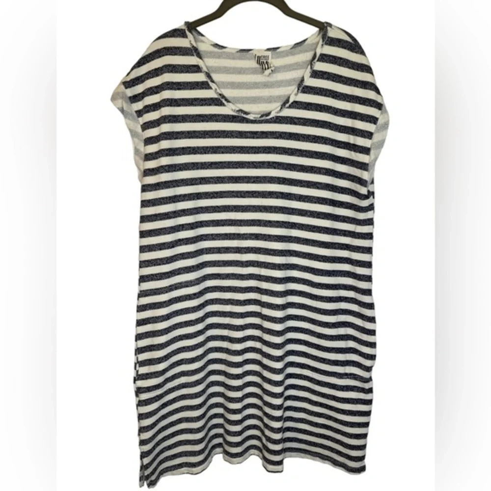 Free People Navy/Beige Terry Cloth Striped Short Sleeve Dress‎ Size Medium